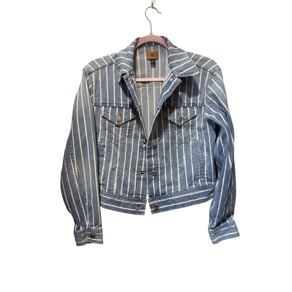 Lauren Ralph Lauren Denim Railroad Stripe Trucker Jacket Size S